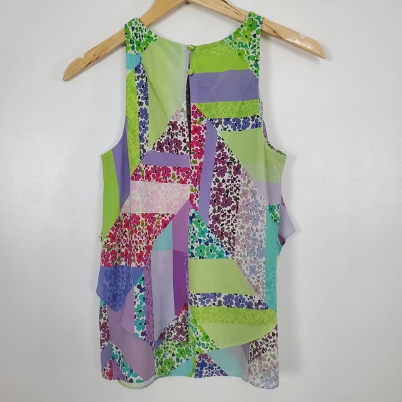 Trina Turk silk tank top colorful geometric floral pattern small - Picture 2 of 5